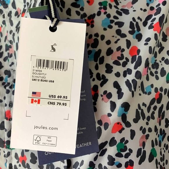 Joules Go Lightly Silver Multi Rain Jacket-NWT- SZ 8,10,12 - Picture 5 of 5